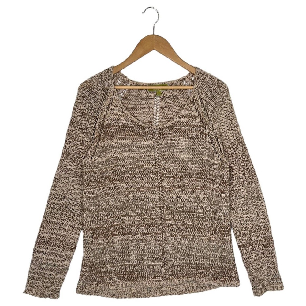 Sigird Olsen Sweater Womens L Signature Scoop Neck Striped Pullover Knit Brown